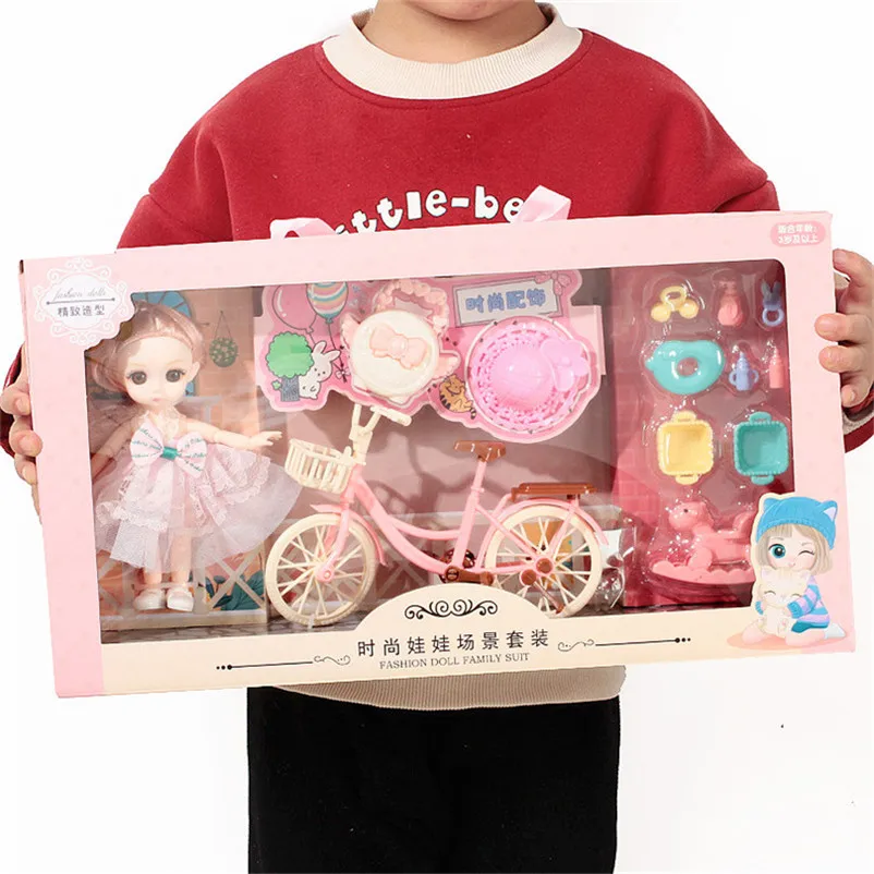 BJD Doll Toys Joint Movable Full Set DIY Toy for Girls Gifts 40CM Box Bicycle Princess Bag Pet Shop Children's Toy Birthday Gift