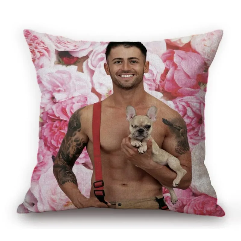 Sexy Australian Fight man Muscled Guy  Calendar Art With Cute Baby Dog Animals Cotton Linen Sofa Pillow Case Cushion Cover