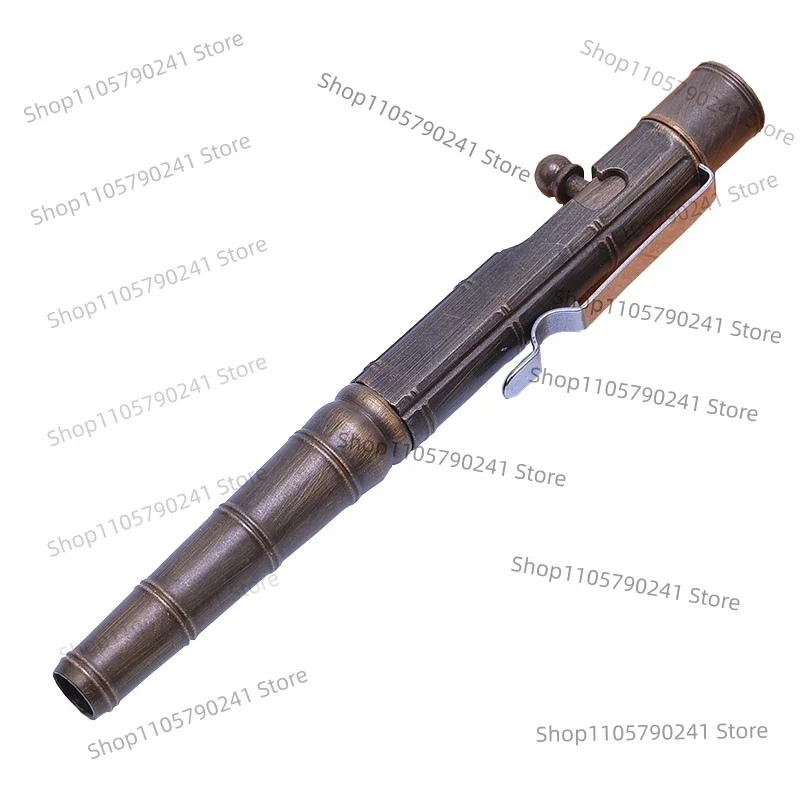 Brass Tactical Pen Retro Bolt Design Gel Ink Writing Self Defense EDC Survival Tool for Outdoor Camping Personal Protection, 1pc