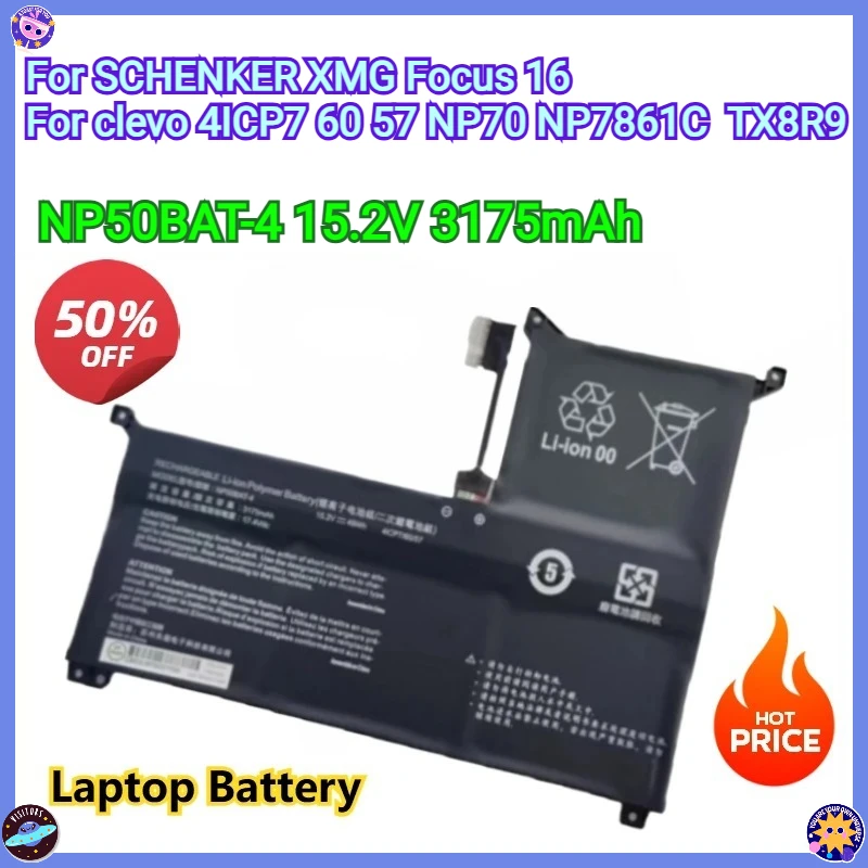

Для Machenike F117-7 15,2 В 3175 мАч NP50BAT-4 аккумулятор для ноутбука SCHENKER XMG Focus 16 для Clevo 4ICP7 60 57 NP70 NP7861C TX8R9