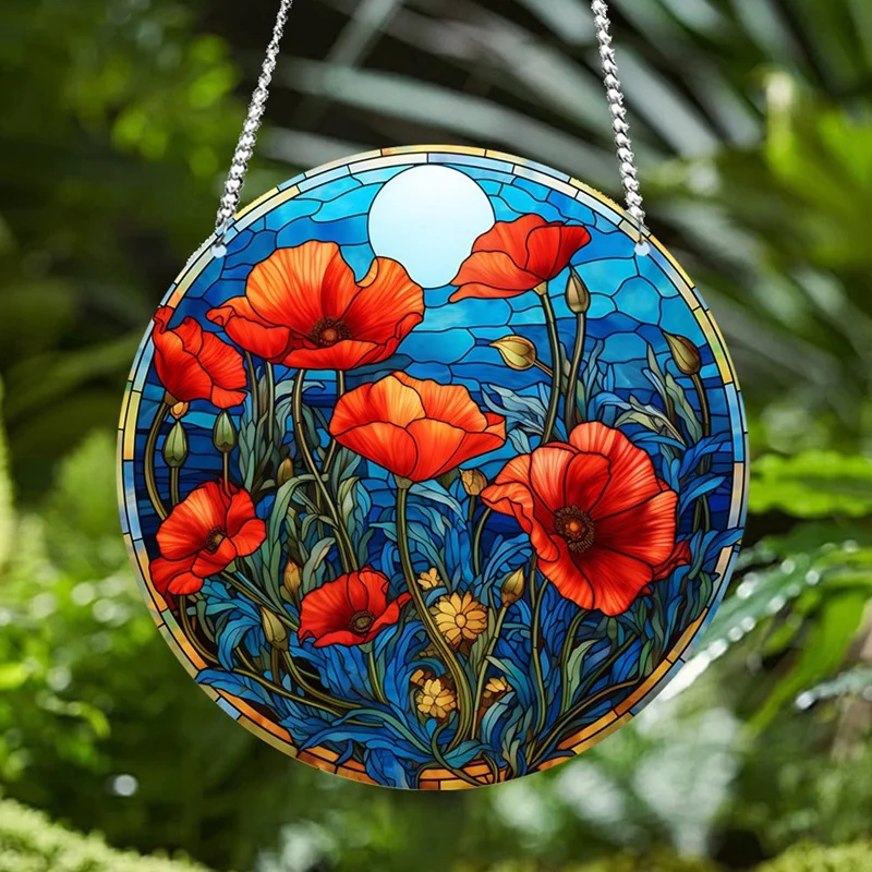 4PCS Acrylic Disc Pendant With Chain European Retro Pendant Colorful Flower Women's Pendant Accessories