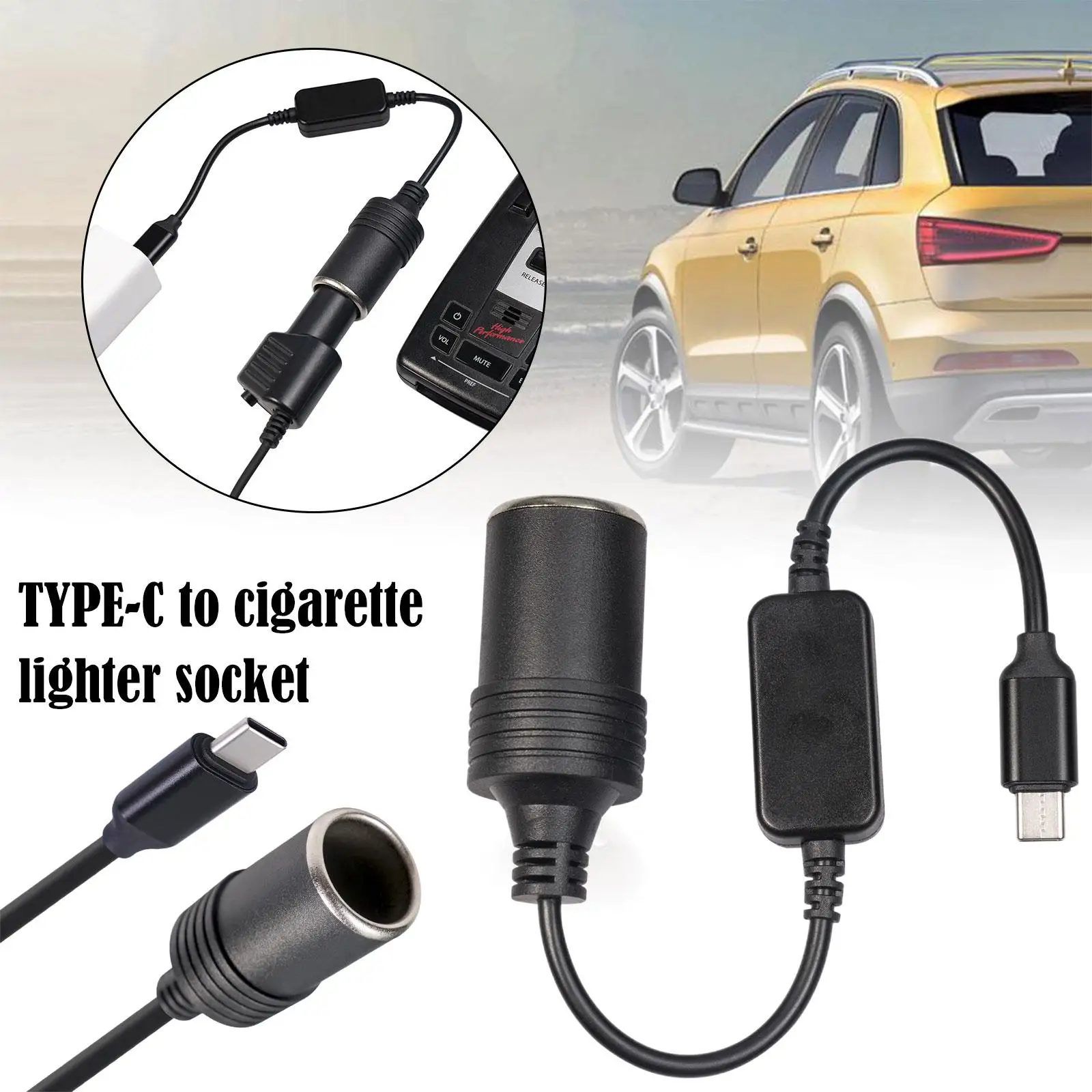 

12W Power Driving Recorder TYPE-C Cigarette Lighter Base 5V To 12V Boost Line Built In Boost Chip