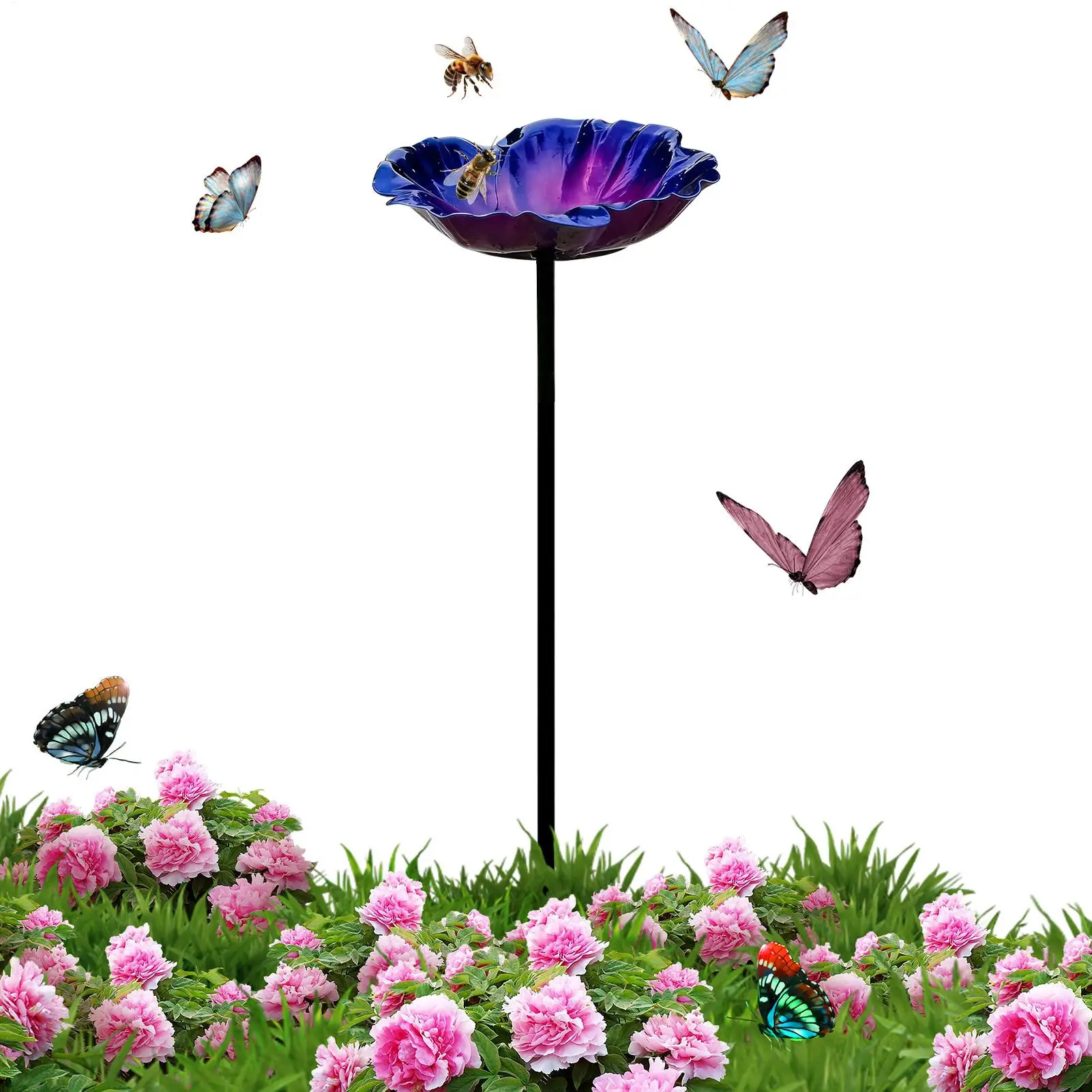 

Bird Bath Weather Resistant Reflective Petals Design Bee Watering 25.5inch Height Garden Bird Bath for Window Deck Patio
