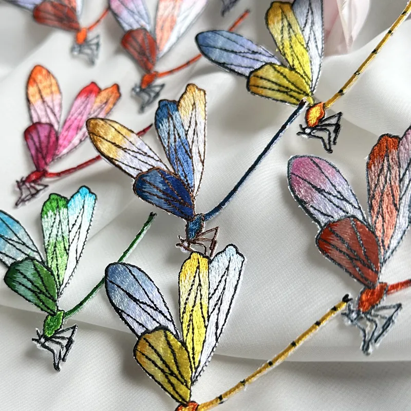 1Pcs Colorful Small Dragonfly Embroidery Patches Stick Iron On Clothing Animal Applique For Dress Bag Hat T-shirt Accessory Diy