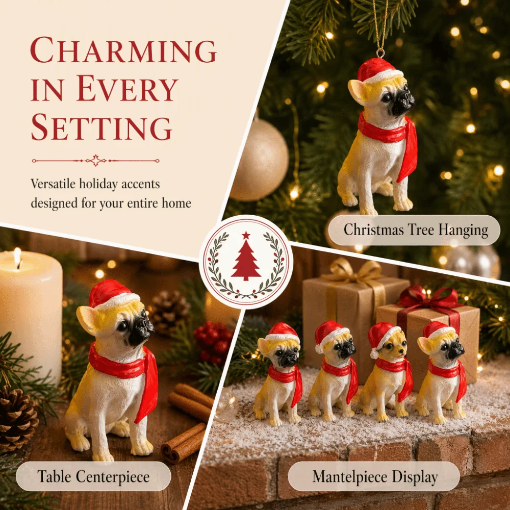 Creative Christmas Hat Dog Sculpture Sitting/Standing Position Puppy Christmas Ornament Modern Cute Dog Figurine Home Decor