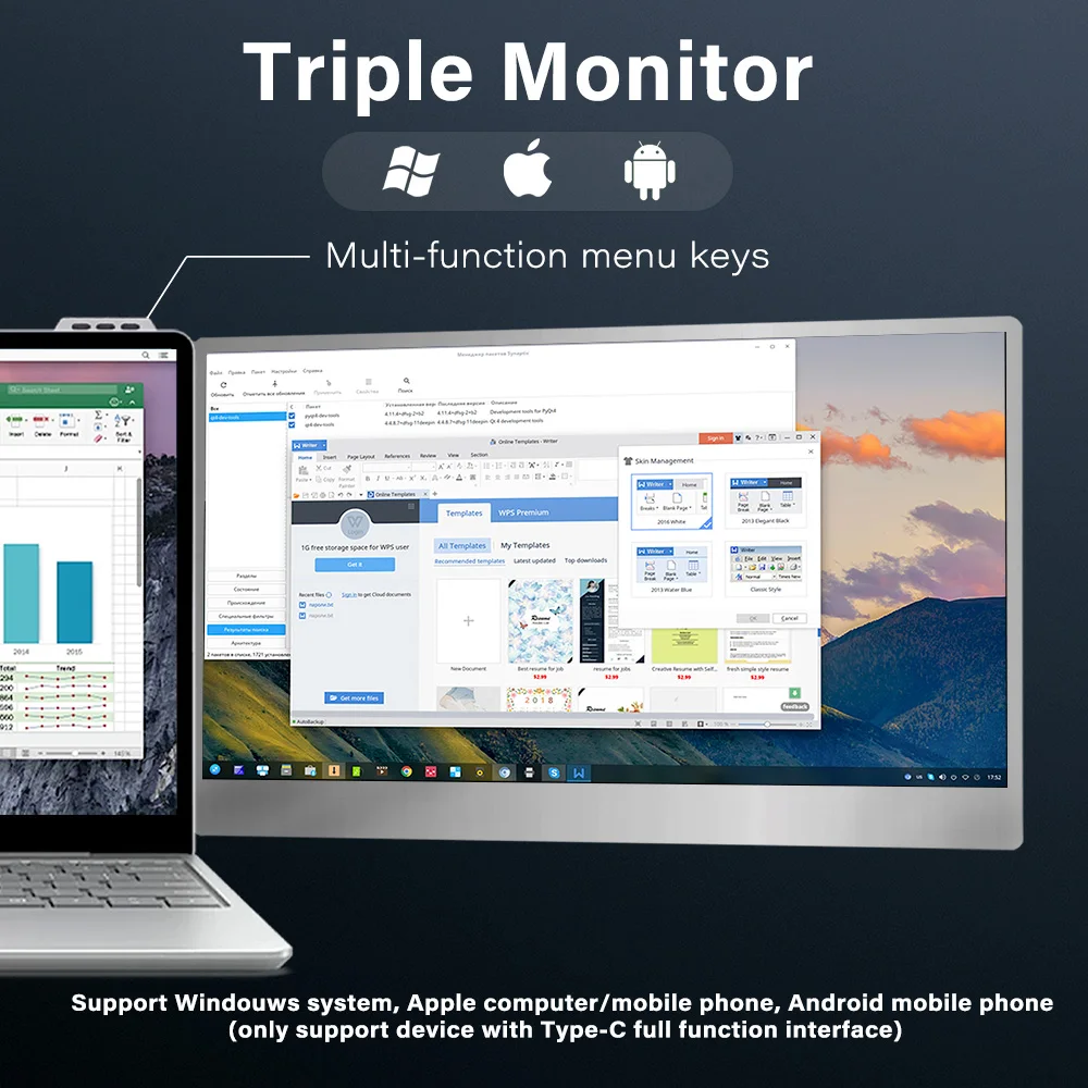 

11.6 13.3 14 15.6 16inch Double Extended Mon itor USB-C Laptop PC Extender Portable Triple Mon itor Dual Screen Laptop