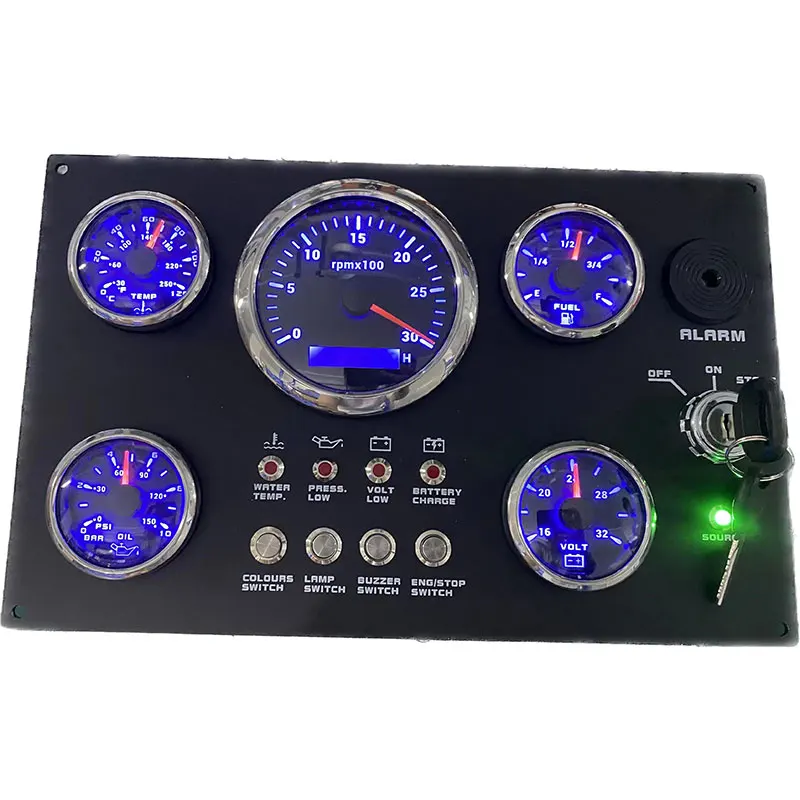 300*190mm 3KRPM 18-32V 0-10Bar Waterproof Marine Gauge Control Boat Instrument Panel