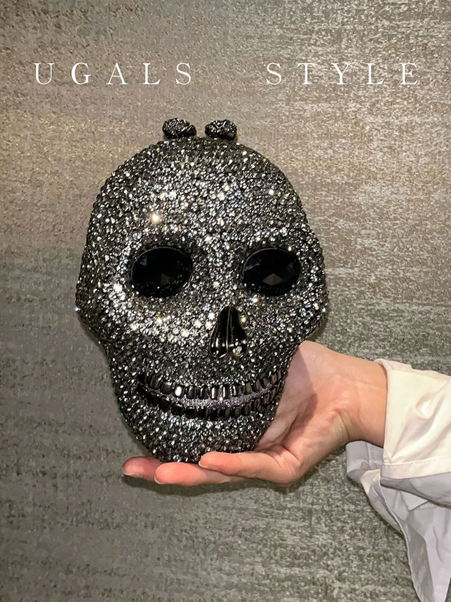 

Европейский и американский стиль, готический темный бриллиант, блестящий череп, ужин, вечеринка, ручная сумка через плечо на одно плечо Babes