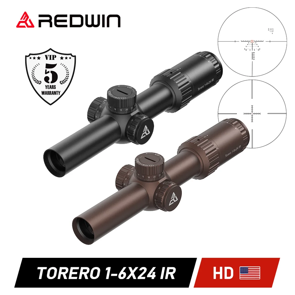 REDWIN Torero 1-6x24 IR 光学サイト ロゴなし Red Win True 1x 30mm 1/2 MOA Turret Zero Lock 6 Level Red