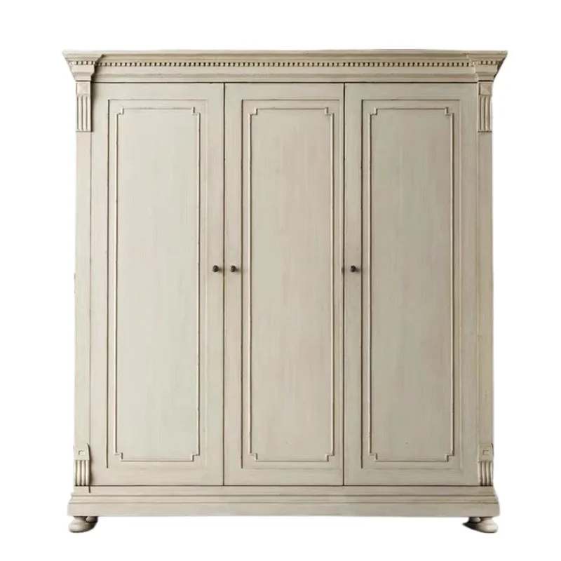 

French solid wood wardrobe, double door wardrobe, American retro oak storage cabinet, bedroom small apartment hanging
