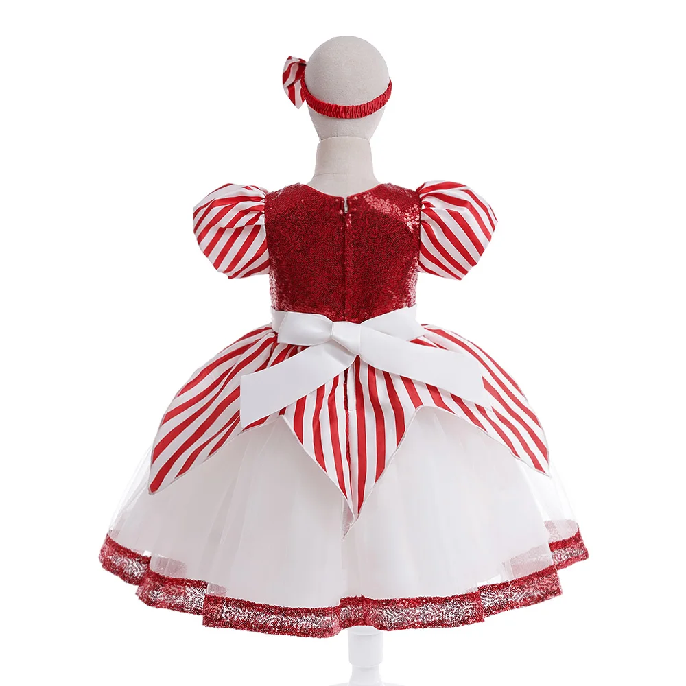 Red Striped Christmas Dresses for Girls Carnival Costume Big Bow Birthday Princess Girl Party Dress Wedding Bridesmaid Prom Gown