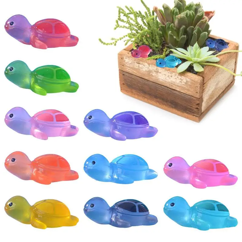 Small Turtles Figurines Glowing Small Garden Decorations 10PCS Cute Home Animal Ornament Colorful Outdoor Decor For Fish Tank