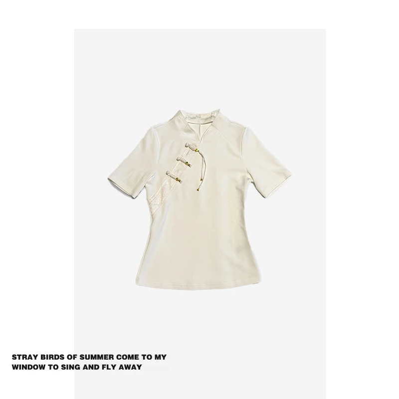 

Женская базовая футболка Forever 2 в новом китайском стиле, с пуговицами, в национальном стиле, для повседневной носки