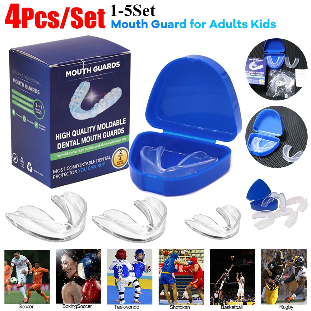 4Pcs Mouth Guard with Storage Case Anti-Grinding Mouth Protector EVA Sports Mouth Guard Transparent for Teeth Clenching at Night