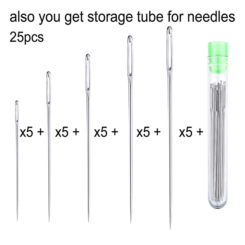 Agujas de coser con ojos grandes para coser, agujas de cuero hechas a mano, agujas de tejer de hilo de acero, juego de herramientas de costura, 25 uds.