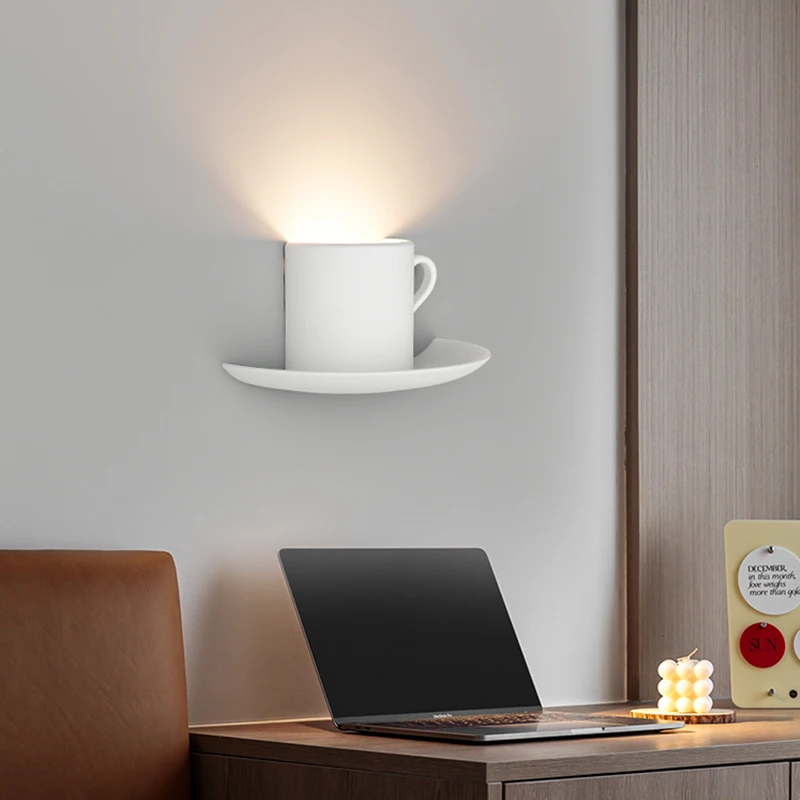 Modern Simple Teacup Wall Lamp G9 White Plaster Wall sconce Light for Bedroom Bedside Living Room Indoor Decor Stair Lighting view 4
