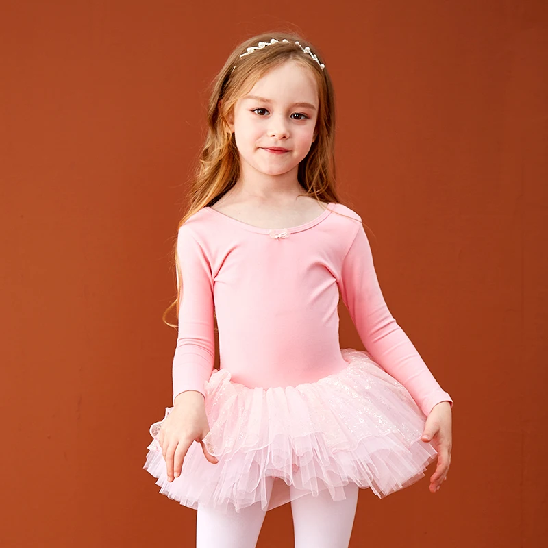 Kids Katoen Turnen Turnpakje Meisjes Balletjurk Kids Lange Mouw Dance Turnpakje Tutu Dancewear Ballerina Kleding Voor Meisjes