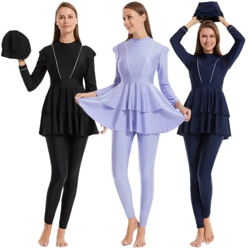 Women Modest Muslim Burkini Swimsuit Set Islamic Full Cover Conservative Swimwear Long Sleeve Pants Sets Rash Guard THijab Suit