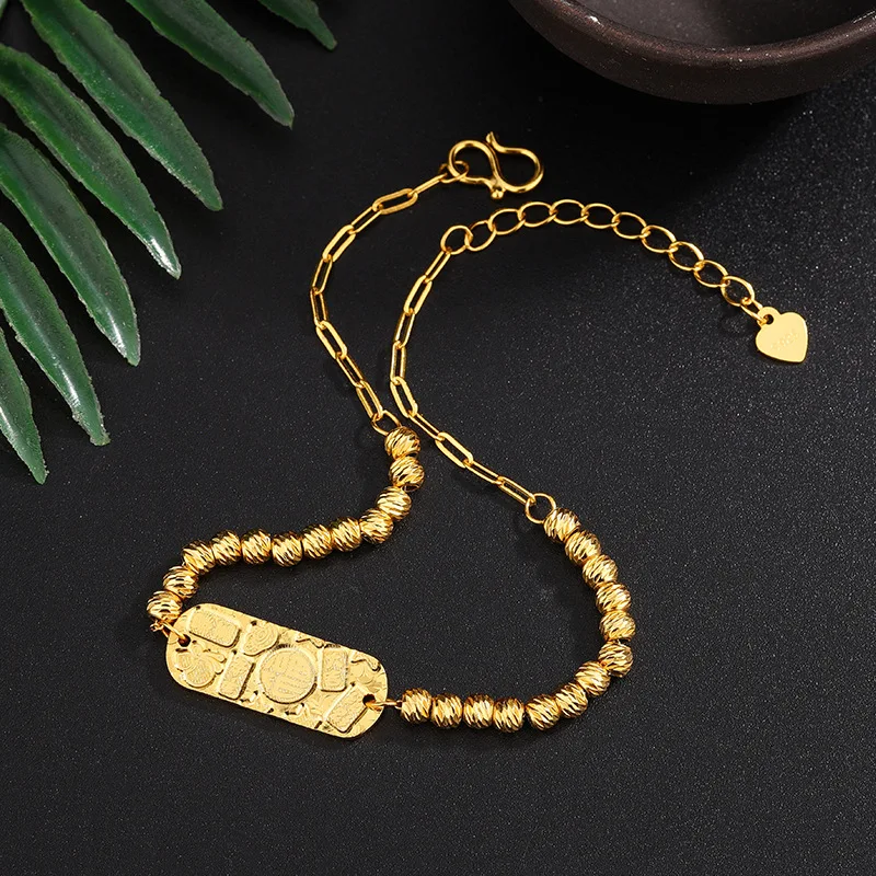 S925 Sterling Silver Lucky Blessing Tag Bracelet For Women Vintage New Chinese Style Retro Fortune Bead Charm Jewelry Wristband