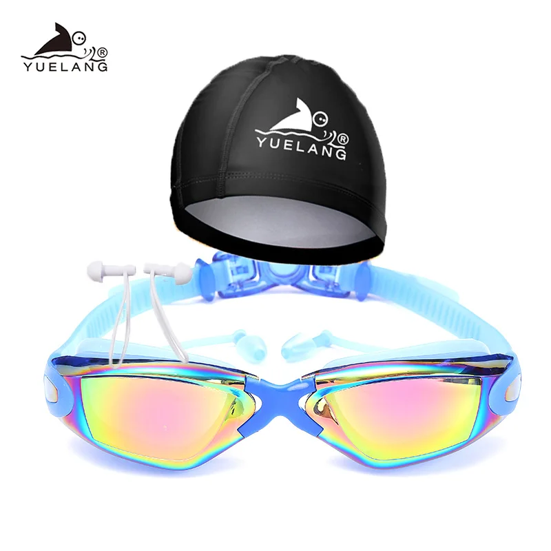 YUELANG Swimming Goggles Swimming cap earplug suit arena Durable Silicone  Anti-fog Anti-UV Waterproof adult Professional