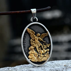 Classic Fashion Stainless Steel St. Michael Archangel Pendant For Men Punk Biker Vintage Amulet Necklace Charm Jewelry Wholesale