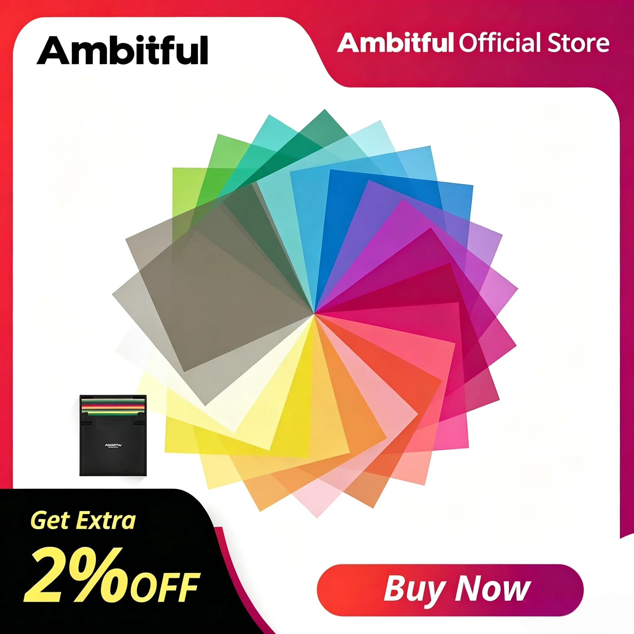 Ambitful – Lot de 22 gels correcteurs de couleur 30x30cm (12"x12") + sac de transport pour éclairage vidéo LED et flash de studio