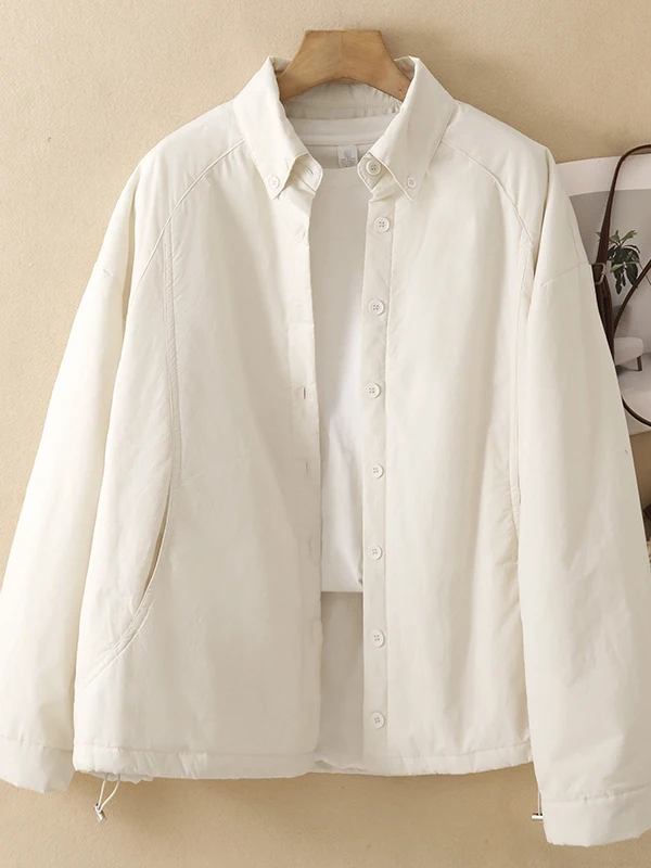 Minimalist Pure Color Thin Cotton Shirt Jacket Women's Autumn Winter Slimming Casual Shirt Cotton Coat Stylish Top