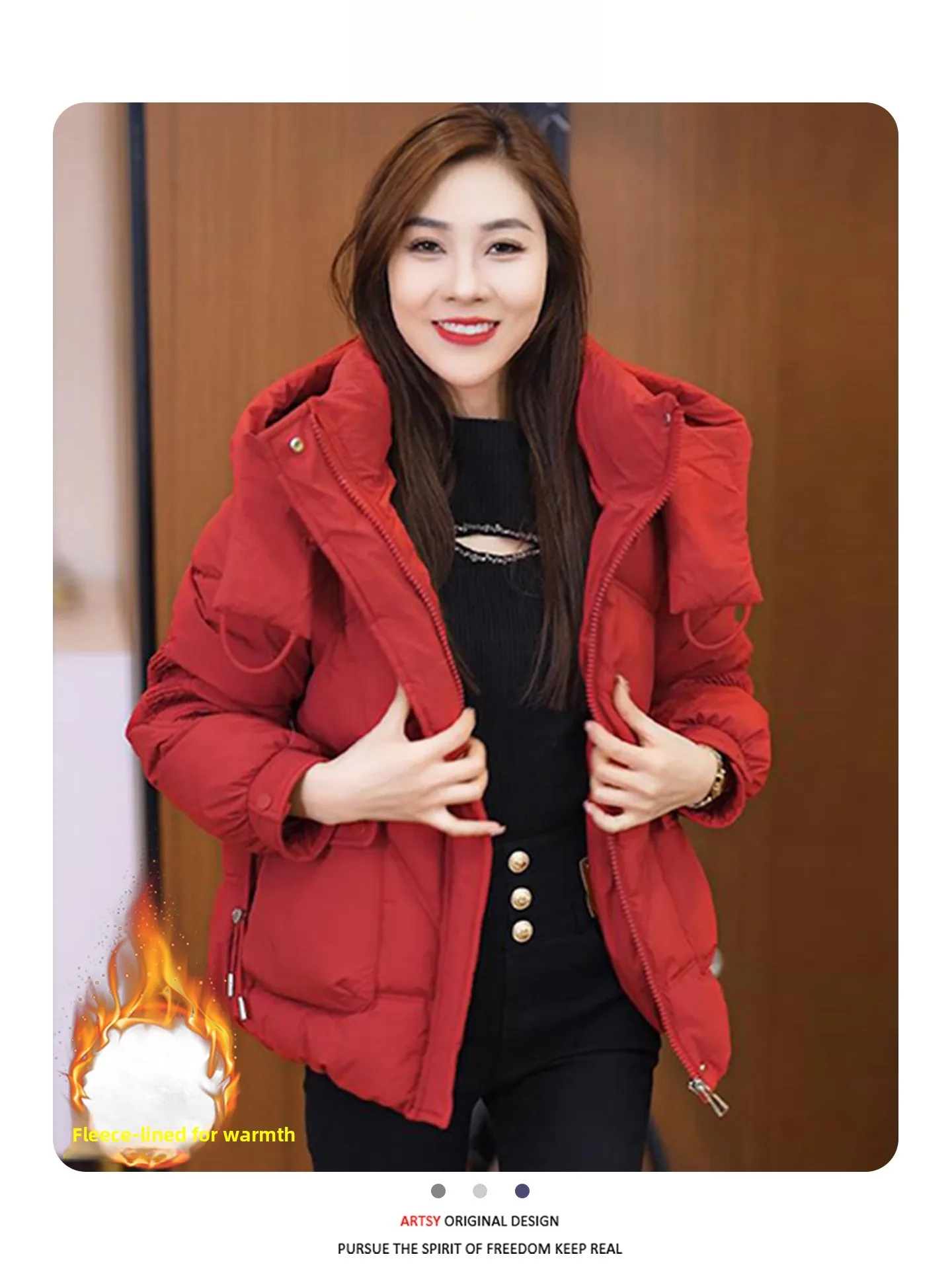 เสื้อโค้ทผู้หญิงแบบมีซับใน ทรงหลวม อุ่นสบาย บุขนเป็ด แขนยาว ผ้าฝ้าย สำหรับฤดูหนาว สไตล์เกาหลี