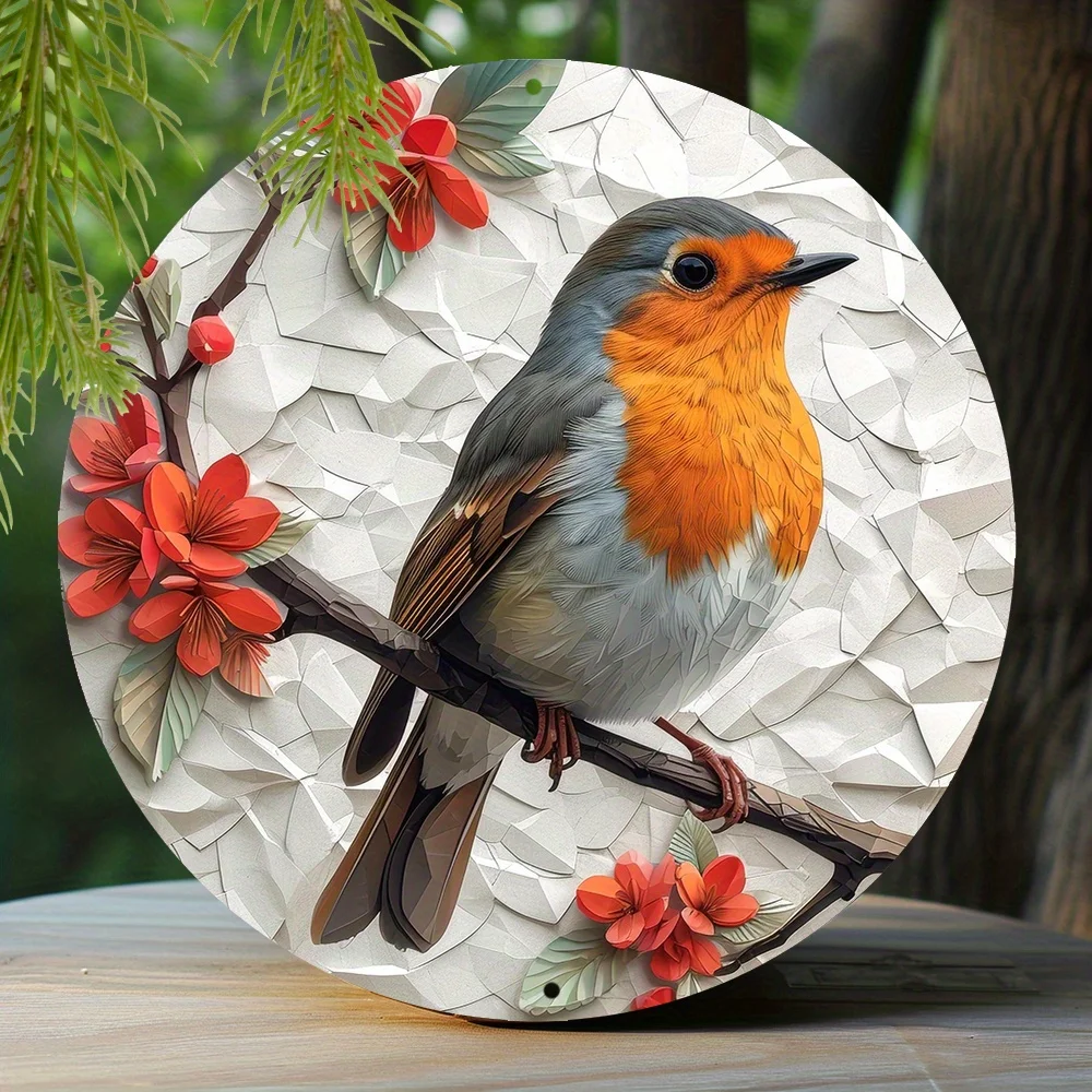 

Metal Sign Robin Theme Decoration Faux Origami Window Decorations Round Wreath Sign Living Room Decoration Women Gifts M16