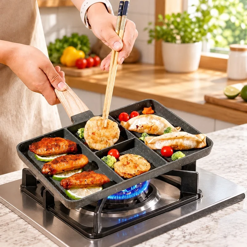 Multi-Section Nonstick Skillet for Grilling Steaks, Seafood, and Breakfast on Gas or Induction Cooktops