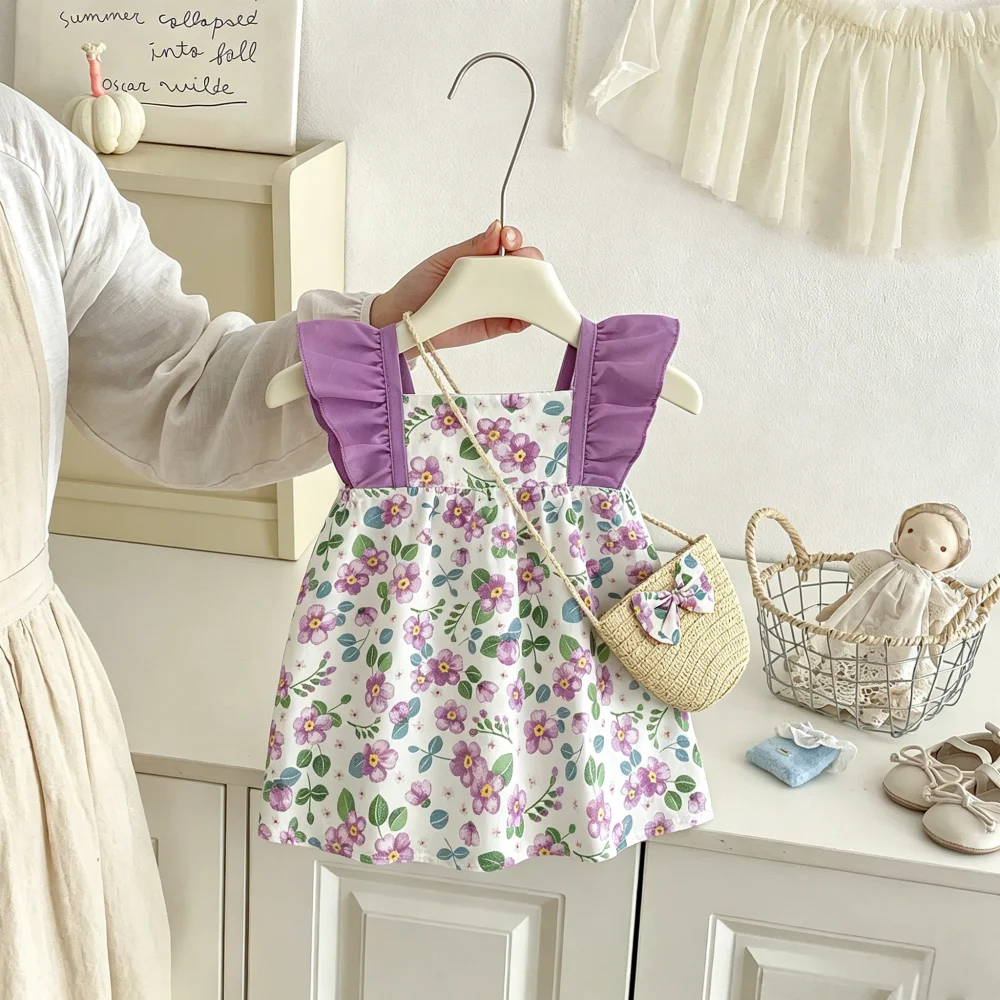 Baby Dress Summer Floral Cotton Little Flying Sleeve Girl Dress Cute Beach Casual Baby Girl Dress Baby Girl Clothing