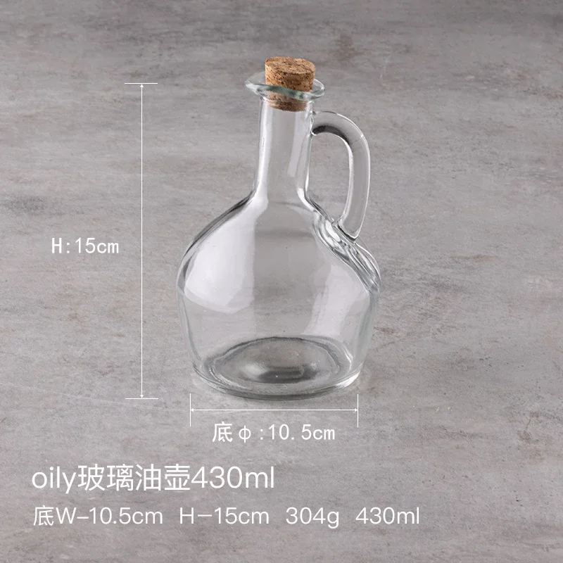 1pcs Kitchen Glass Oil Jug Round Cork Olive Oil Jug Transparent Glass Bottle Seasoning Tool Kitchen Supplies Seasoning Bottle