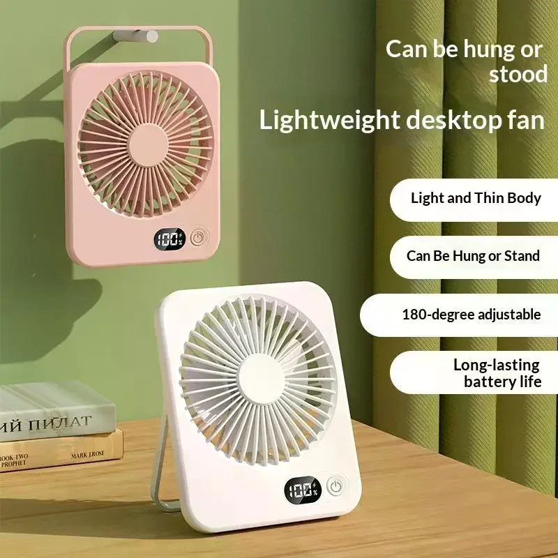 Desk Fan Portable Hanging USB Rechargeable 180° Tilt Folding Personal With Power Display 5 Speeds Ultra Quiet