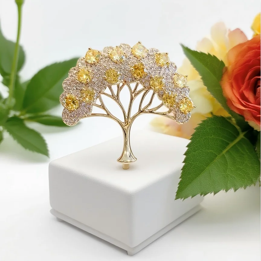 Exquisite gold color lemon tree design versatile fashion trend personalized accessory buckle brooch