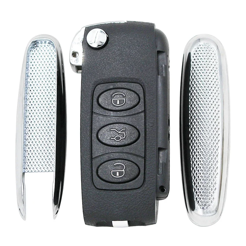 Dla Bentley Style Silver Side Modified Flip Remote Key Shell 3-przyciskowy dla B5 Remote Key Shell z nieobciętym HU66