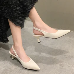 Ladies Shoes on Sale 2024 Fashion Slip on Women's Pumps Autumn Pointed Toe Solid Dress Mid Heel Office Small Fresh High Heels