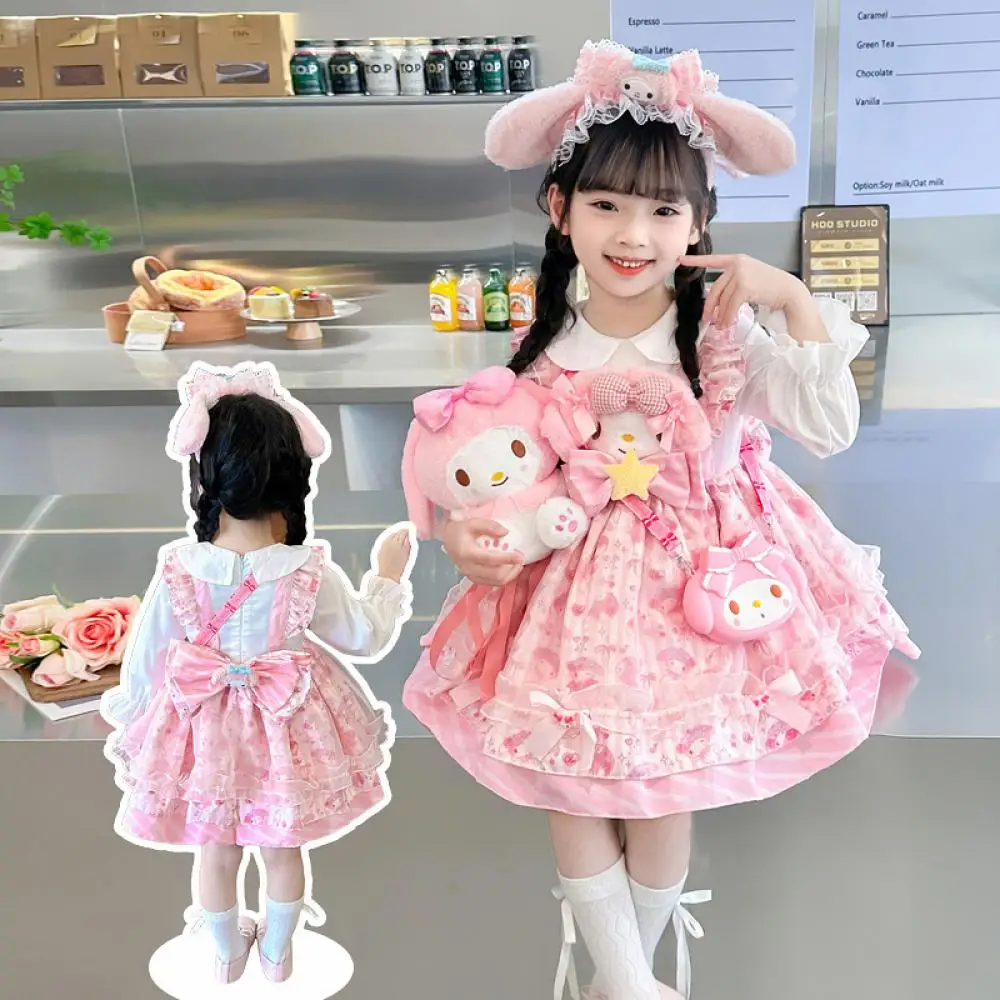 Kawaii Cinnamoroll Princess Dress Lolita Dress Girls Kids Sanrios Anime Spring Child Long Sleeves Skirt Fashion Festival Gift