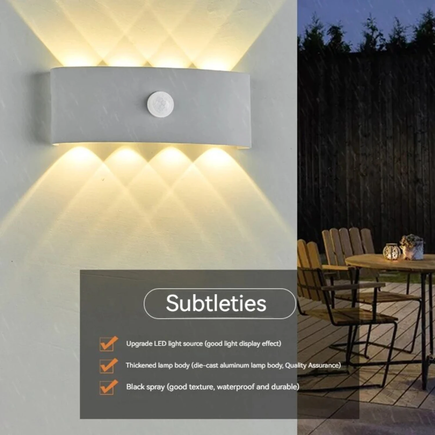 New minated by warm white LED lights, this stunning wall lamp is perfect for lighting up pathways, staircases, and garden featur