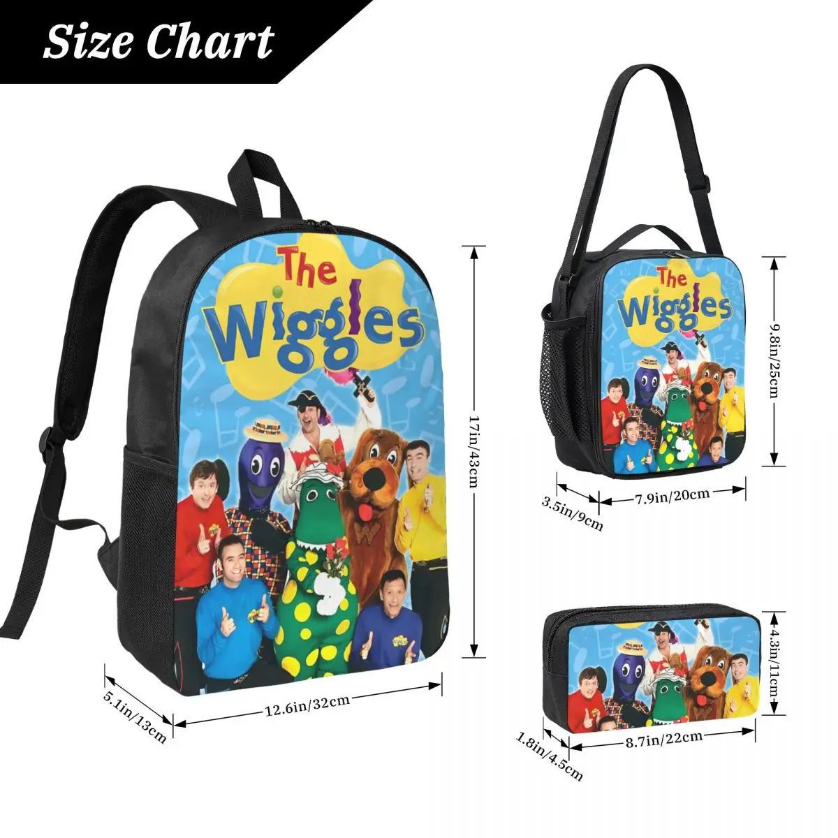3Pcs The Wiggles School bags Set for Boy Girl Pen Bags Backpack Sets with Lunch Box For Primary School Students Daypack