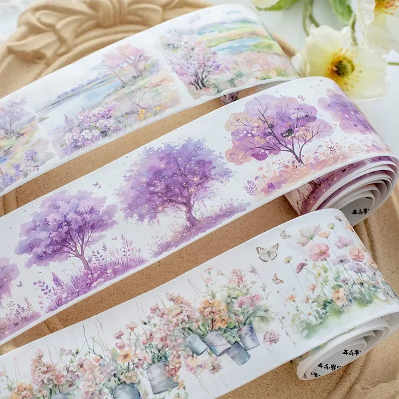 1Roll 2M PET Tape Forest Walk Series Tape Large Size Scene Journal Collage Base Supplies Stickers Nature Style Washi Tape