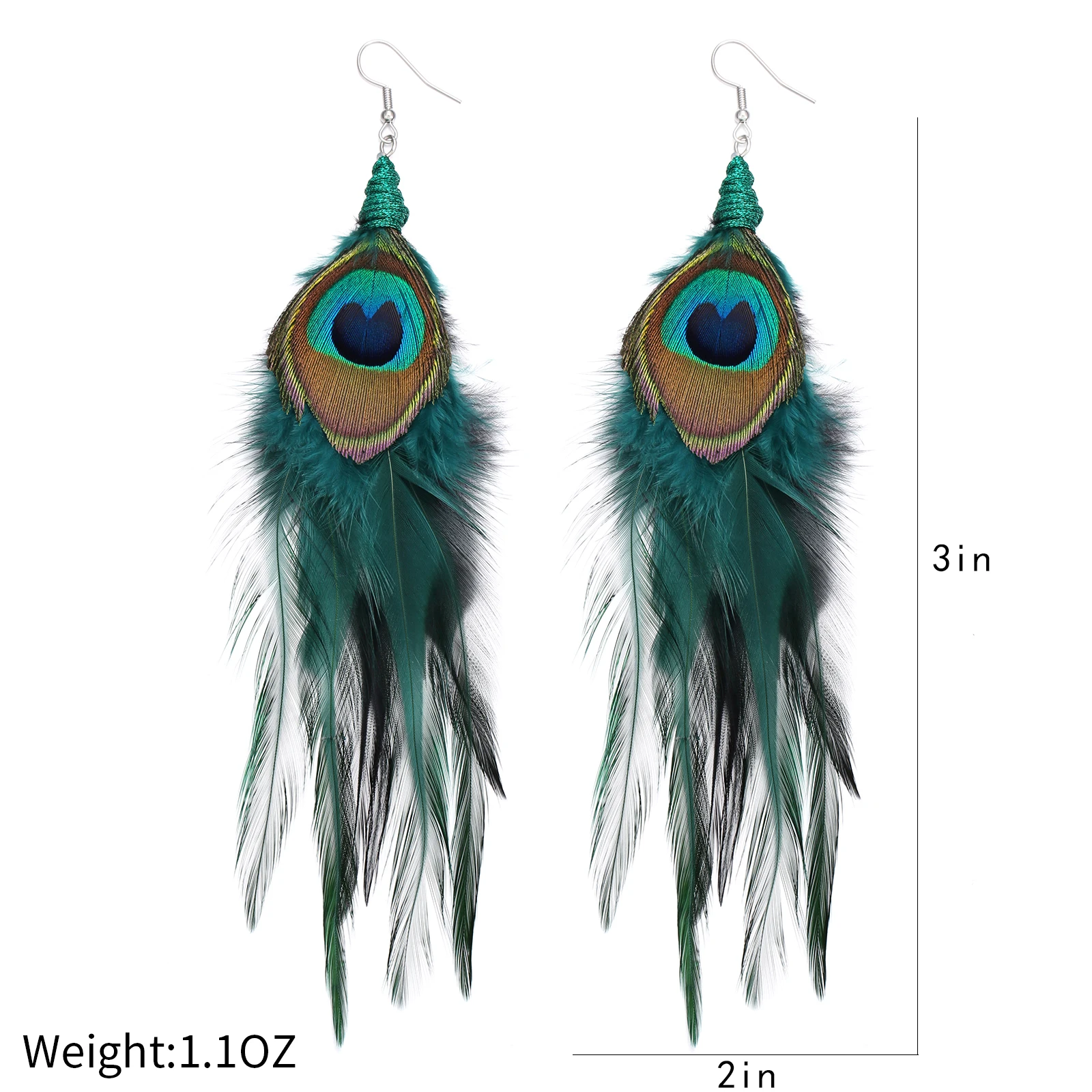 lureme Bohemian Style Multicolor Pheasant Feathers Dangle Earrings for Women Girls Large Feather Drop Earrings(er006405-12)