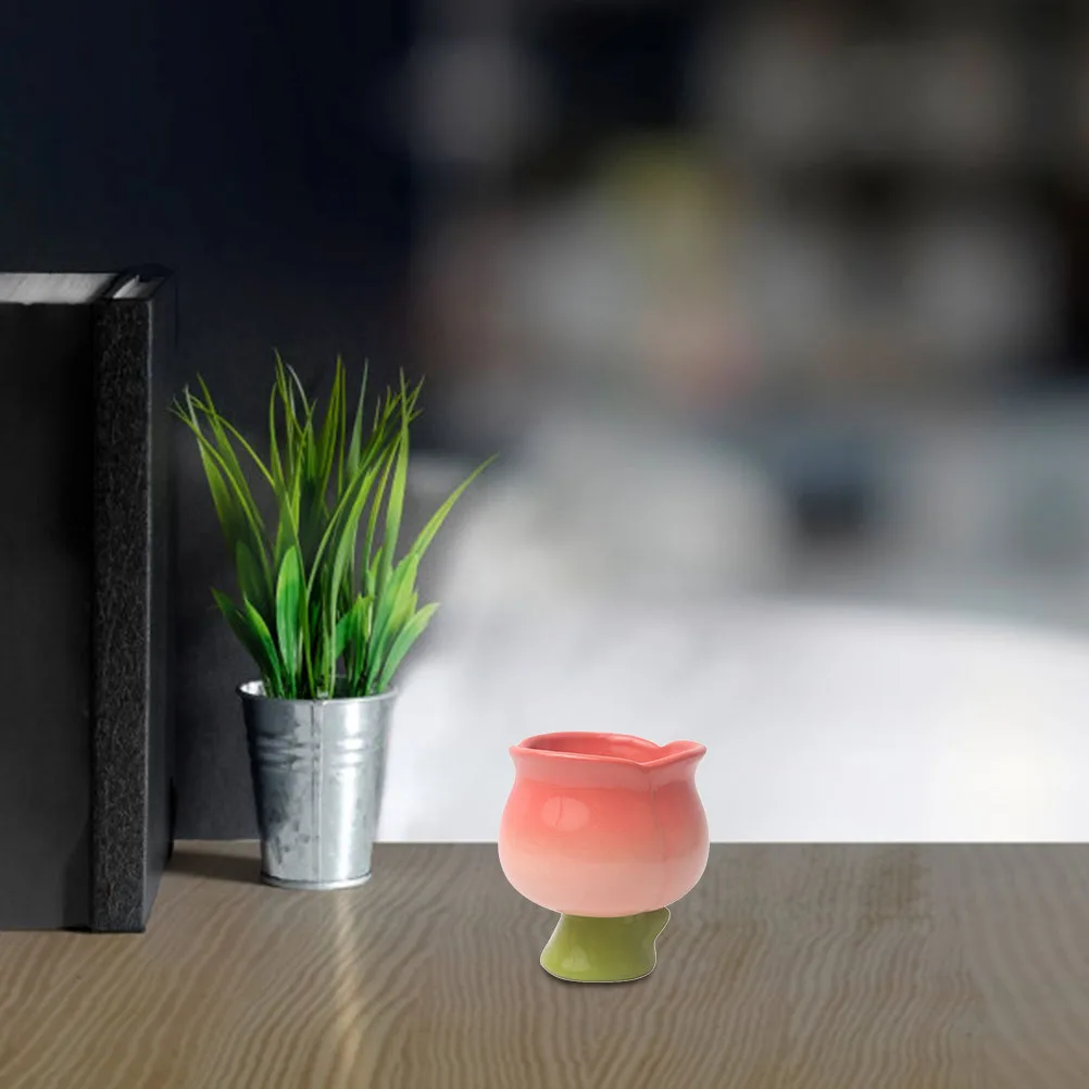 

Ceramic Tulip Ice Cream Cup High Footed Floral Pattern Stemmed Dessert Serving Bowl for Gelato Sorbet Ice Coffee and