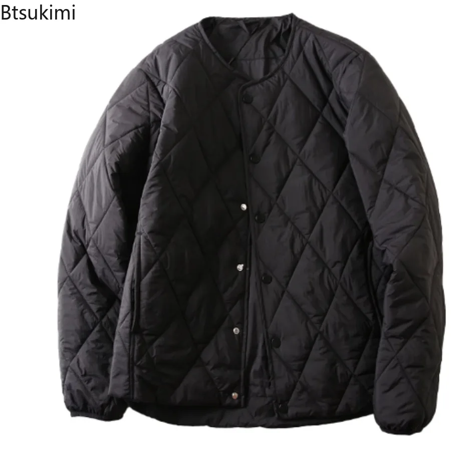 Lightweight Men's Cotton Jaet Stitched Cotton Jacket for Men Winter Solid Color Thin Warm Collarless Windproof Waterproof Coats