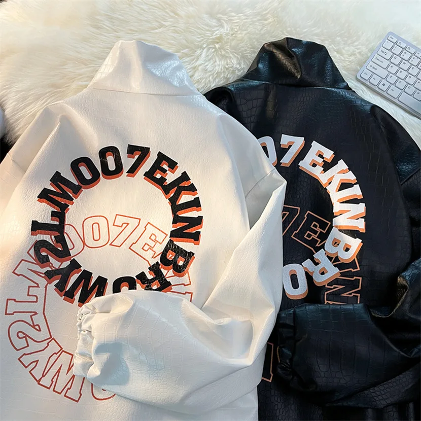 

Повседневная мужская кожаная куртка из ПУ, оверсайз, в американском ретро-стиле, для пар, весна-осень, модная брендовая молодежная верхняя одежда