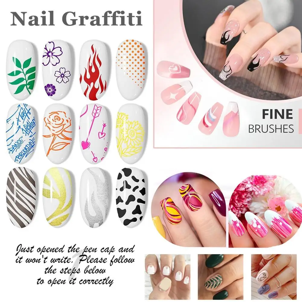 12 개/대 네일 펜 방수 및 빠른 건조 예술적 낙서 DIY 뷰티 네일 도구 네일 아트 낙서 펜 ﻿ 0.5mm