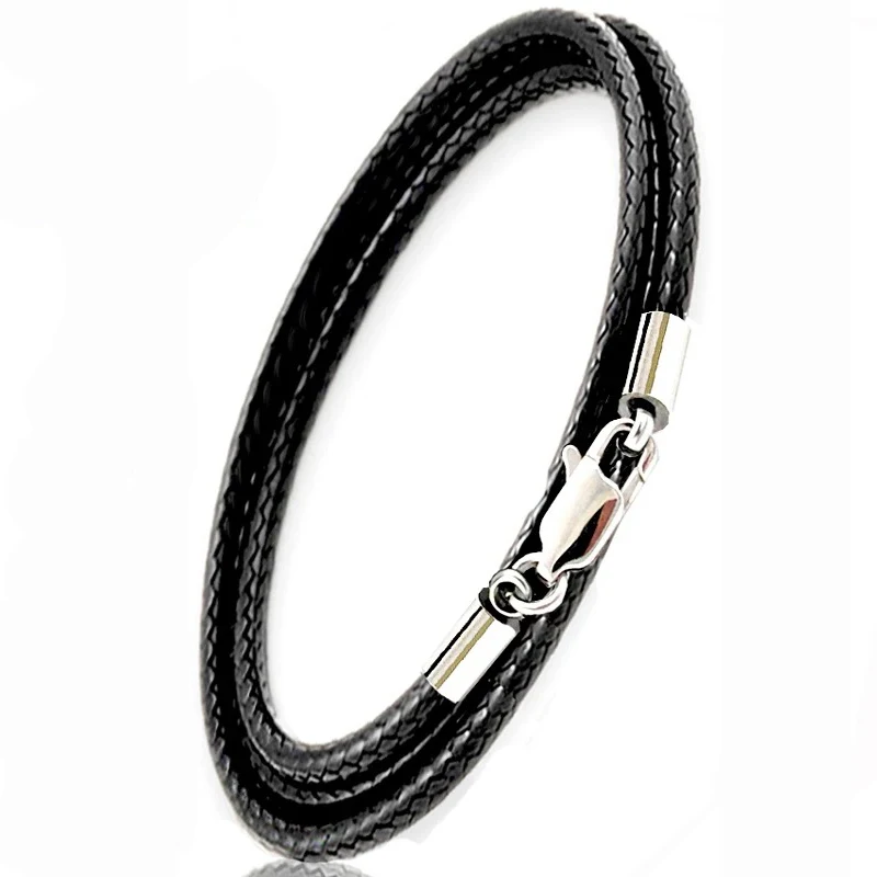 Stainless Steel Black Lobster Clasp Waxed Leather Braided Rope Cord Necklace Men Women Jewelry Gift Choker Long Chain on Neck