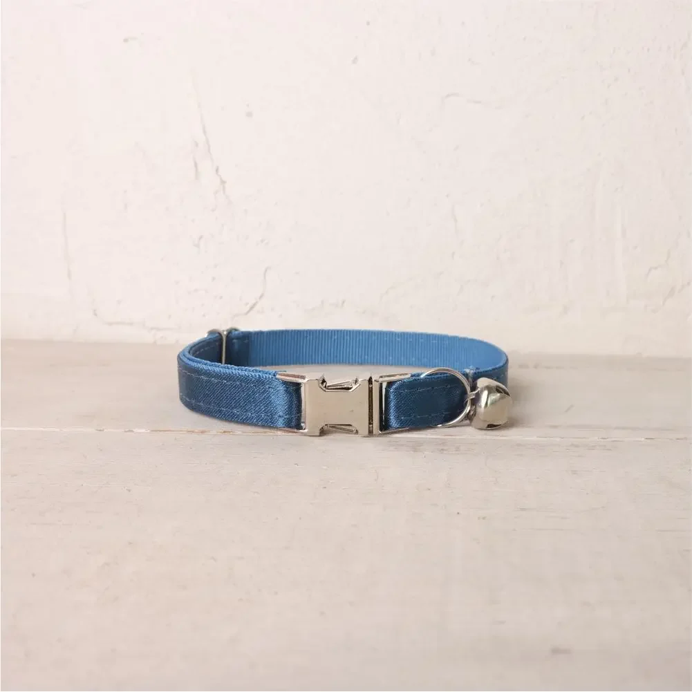 Personalized Cat Collar with Free Engraving, Matching Pet Leash,Customzied Contacts Metal Buckle, Shiny Blue Pet Collar