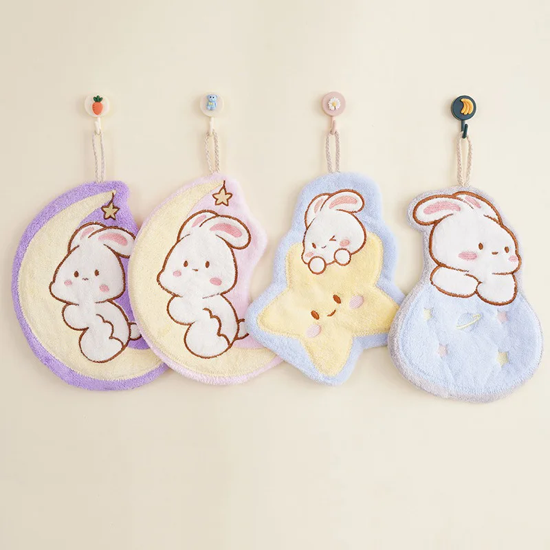 Adorable Rabbit Hand Towel Hanging Kitchen Batoom Non-edding Absorbent Cloth Children's Handkerchief Household Cleaning Tool