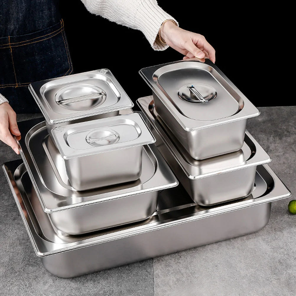 Stainless Steel Buffet Pan Rectangle Buffet Dinner Serving Pan Food Container Pan with Lid