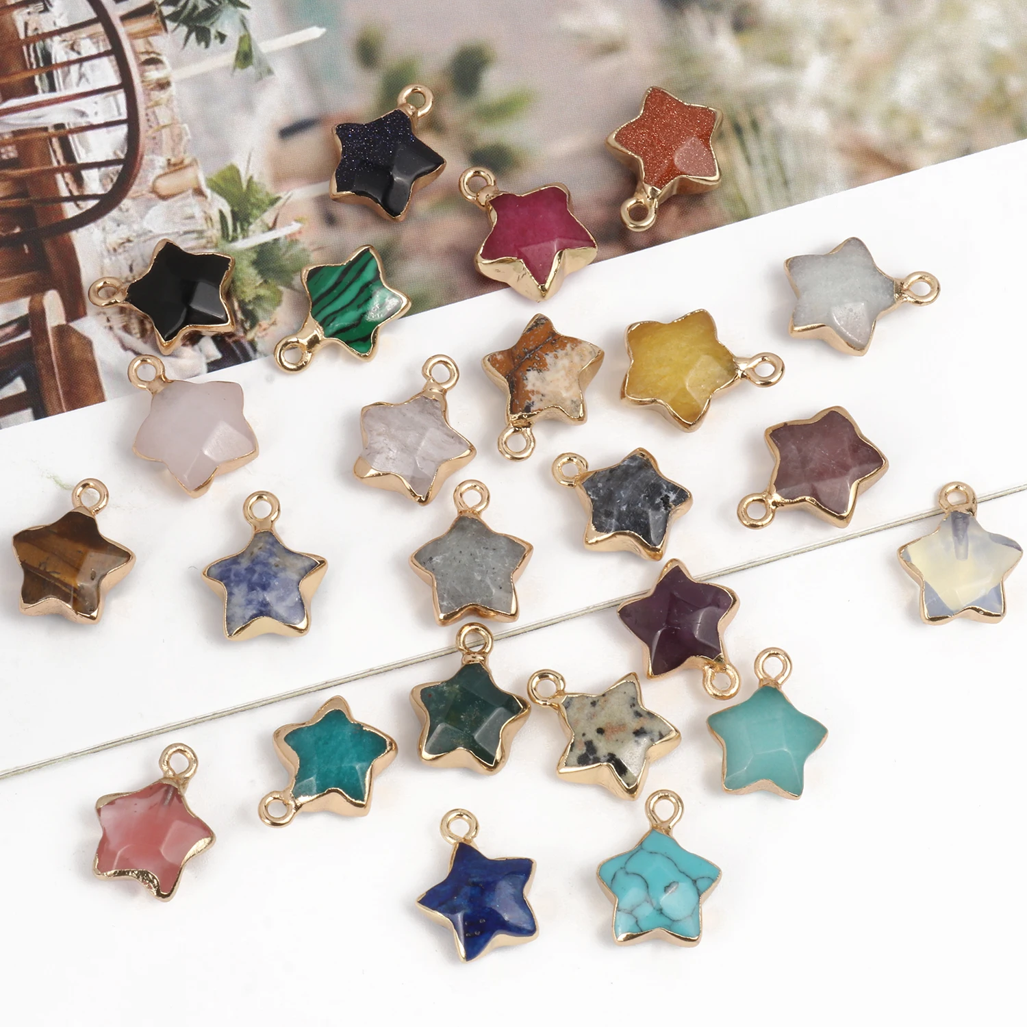 16x13mm Natural Stone Star Shape Pendant Amethyst Opal Agate Crystal Quartz Charm Women Jewelry diy Earring Necklace Supplies